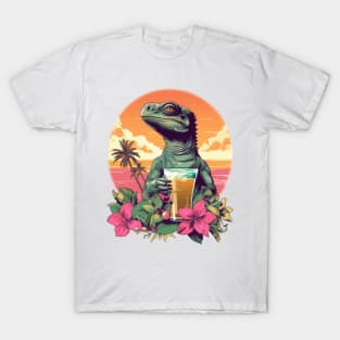 Green Lizard Holding Beer (Vacation Mode) T-Shirt